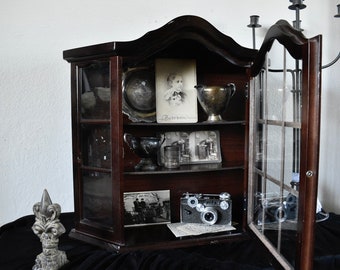 Large Vintage Wooden/Glass Curio Tabletop or Wall-Mounted Cabinet