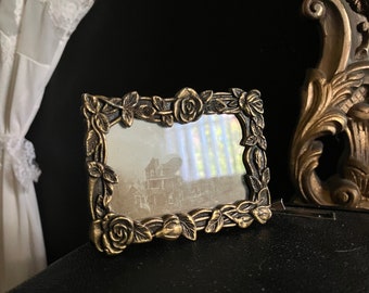 Vintage Small Bronze Tone Floral Picture Frame