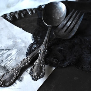Vintage Silver Plate Ornate Serving Fork & Spoon