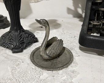 Vintage Silver Plated Ornate Swan Ring Holder