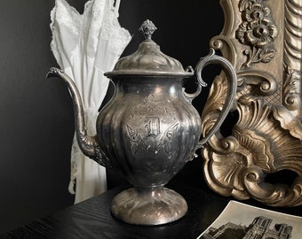 Vintage Ornate Silver Plated Teapot, Letter D Etched