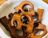 Teak Wood Elephant Rings Mid Century Modern-Set of 6