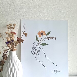 Art PRINT pressed flower minimalist hand illustration print on repurposed and recycled paper