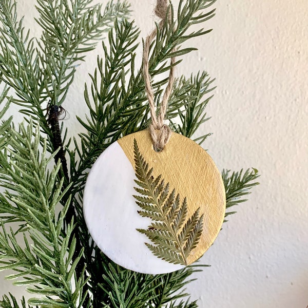 Upcycled handmade minimalist Nordic folk boho pressed fern ornament