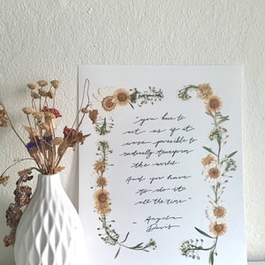 Art PRINT pressed flower quote print on repurposed and recycled paper