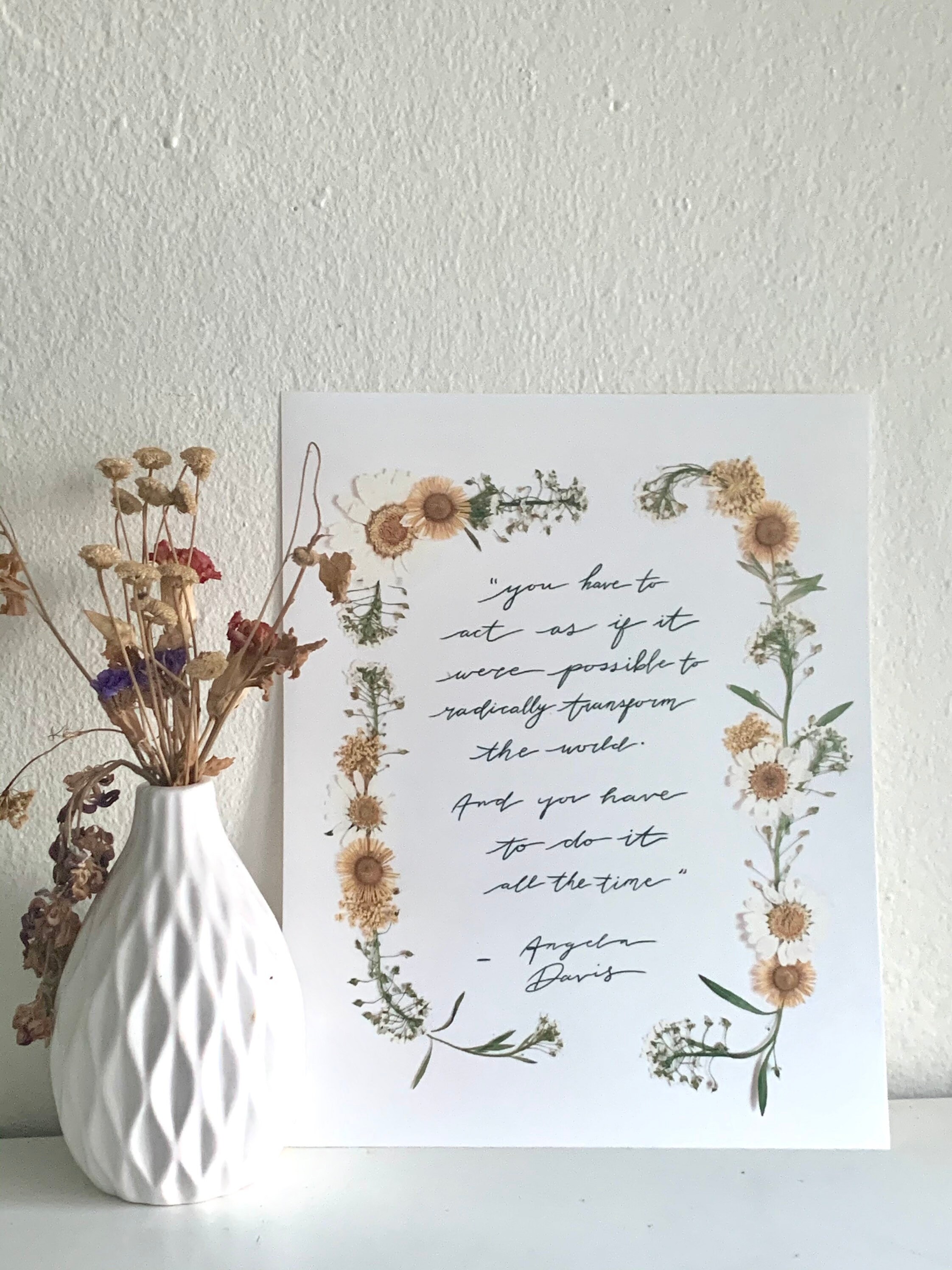Art PRINT pressed flower quote print on repurposed and Etsy 日本