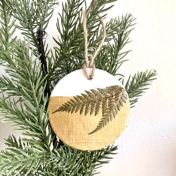 Upcycled handmade minimalist Nordic folk boho pressed fern ornament