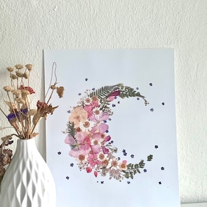 Art PRINT floral lunar moon pressed flower print cottagecore cozy