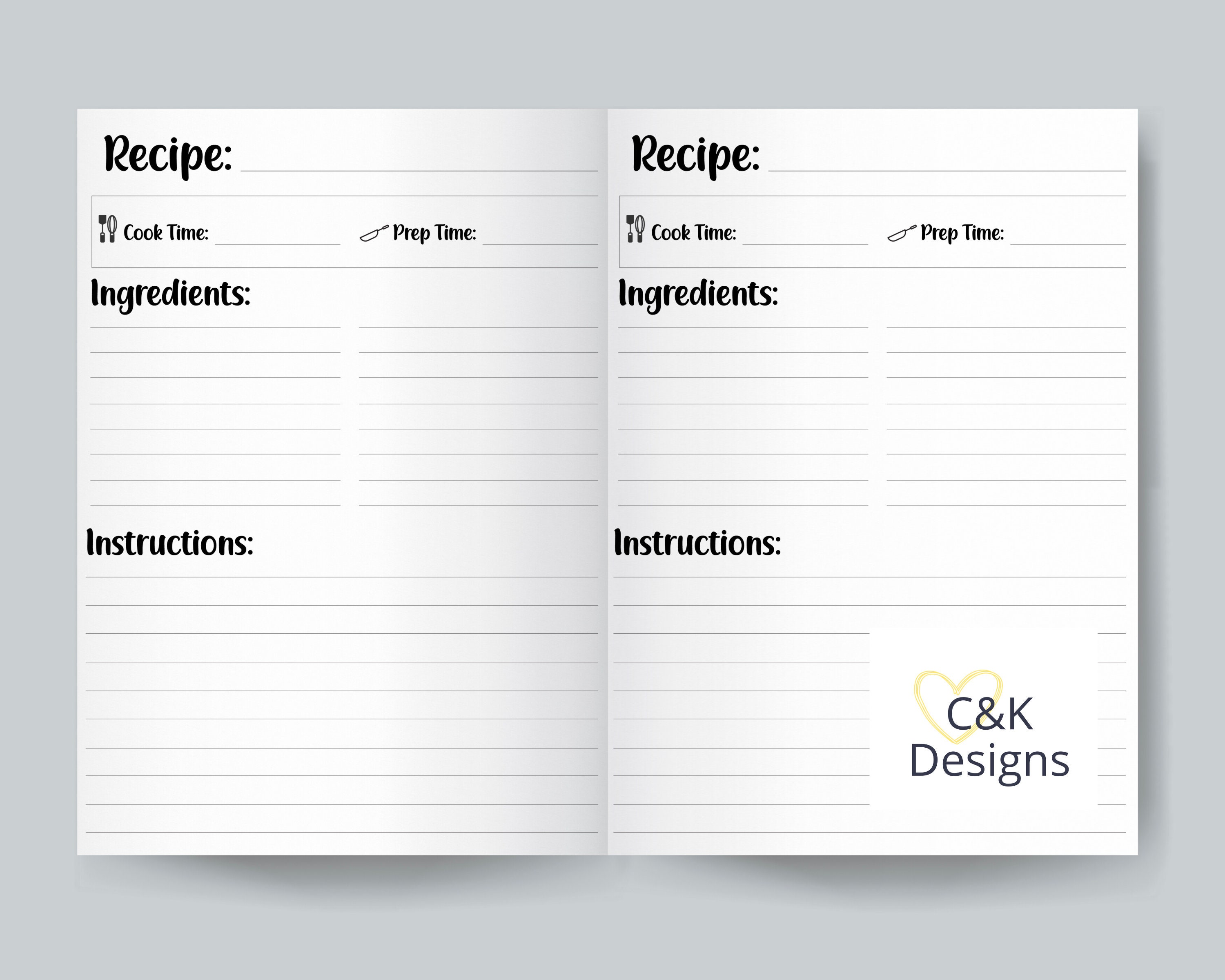 Blank Recipe Book Amazon KDP Interior Template 8.5 x Etsy