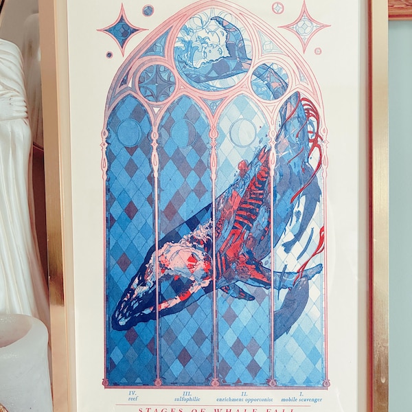 Stages of Whale Fall Risograph Art Print - 11 x 17