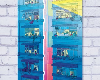 Blue Apartment Complex - Original 11 x 17 Art Print
