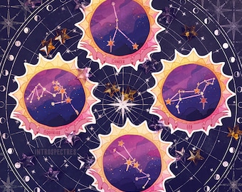 Celestial Zodiac Star Sign Stickers - 4"