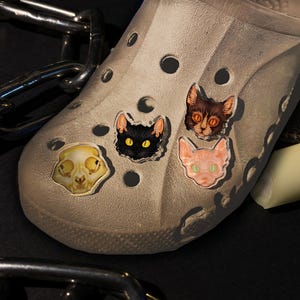 Gothic Cats Shoe Charms • 1”/25mm • Lykoi, Sphynx, Black Cat, Skull