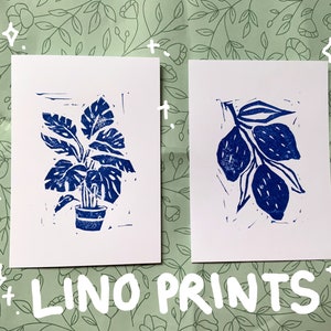 A6 Botanical Monstera Lemon Tree Linocut Lino Print Original Ink
