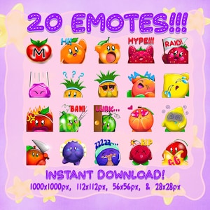 FULL SET 20 emotes Cute Kirby Emote Set Kirby Themed Twitch Emotes Kawaii Fruit Emotes