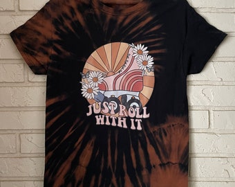 Just Roll With It Tie-Dye Graphic Tee, Reverse Dye, Reverse Tie-Dye, Adult Size Medium, Unisex, Graphic Tee, Roller Skate, Rollerblades