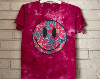 Kids XL Graphic Tee, Tie-Dye, Tie-Dye Tee, Fuschia Tie-Dye, Pink Graphic Tee, Smiley Face Graphic Tee, Kids Graphic Tees