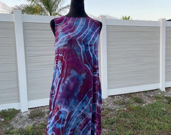 Handmade Geode Tie-Dye Rayon Dress with Pockets, Size 8-10