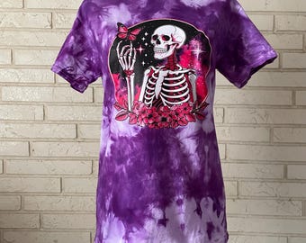 SIZE SMALL Tie-dye Graphic Tee, Skeleton T-Shirt, Butterfly, Graphic Tees, Tie Dye, Purple Tie-Dye, Adult Small T-Shirt, Handmade Tie-Dye