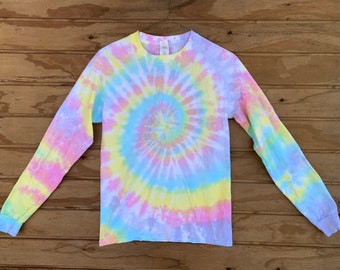 Long Sleeve Tie-Dye Tee, Rainbow Tie-Dye, Pastel Tie-Dye Shirt, Long Sleeve Tee, Unisex Long Sleeve Shirt, Rainbow Pastel Tie-Dye Tee,