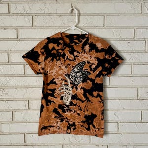 Size Small Reverse Tie-Dye Graphic Tee, Tie-Dye, Skeleton, Butterfly, Reverse Dyes, Graphic Tee, Reverse T-Shirt, Bleach Dyed Shirt