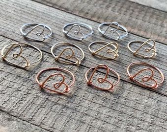 Wire Heart Ring, Dainty Ring, Bridesmaids Gifts, Heart Ring, Boho Ring, Handmade Ring, Delicate Ring, Fashion Jewelry, Cute Ring, Jewelry