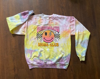 Tie-Dye Sweatshirt, Overstimulated Moms Club, Size Medium, Sweater, Sweatshirt, Graphic Sweatshirt, Tie Dye, Tie-Dye Sweater