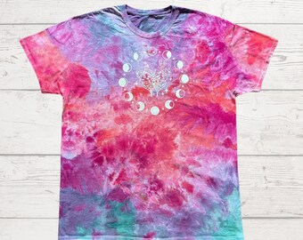 Tie-Dye Tee, Butterfly Moon Phase, XL Shirt, Graphic Tee, Ice Dye, Colorful, Boho Tie Dye Tee, Butterfly, Moon Phases, Unique Tie-Dye