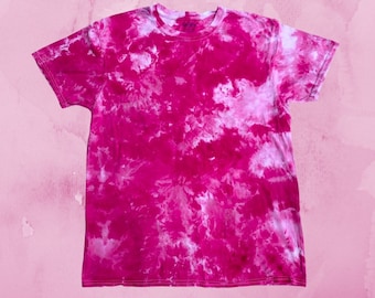Youth Sizes Pink Tie-Dye Tee, Fuschia, Ice Dye, Scrunch Dye, Unisex, Ice Dyed T-Shirt