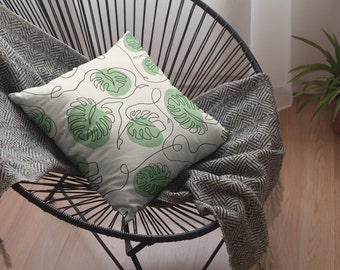 Monstera Throw Pillow, Boho Pillow, Decorative Pillow, Indoor Throw Pillow, Pillow and Cover, Monstera, Spun Polyester Square Pillow