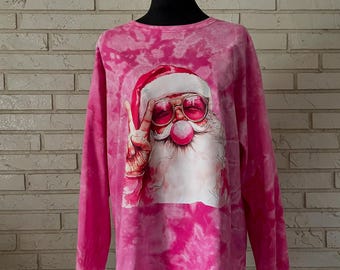 Santa Bubblegum Graphic Tee, Christmas Tee, Pink Tie-Dye, Funny Christmas, Long Sleeve, Short Sleeve, Santa Shirt, XMAS, Santa Claus, Tiedye