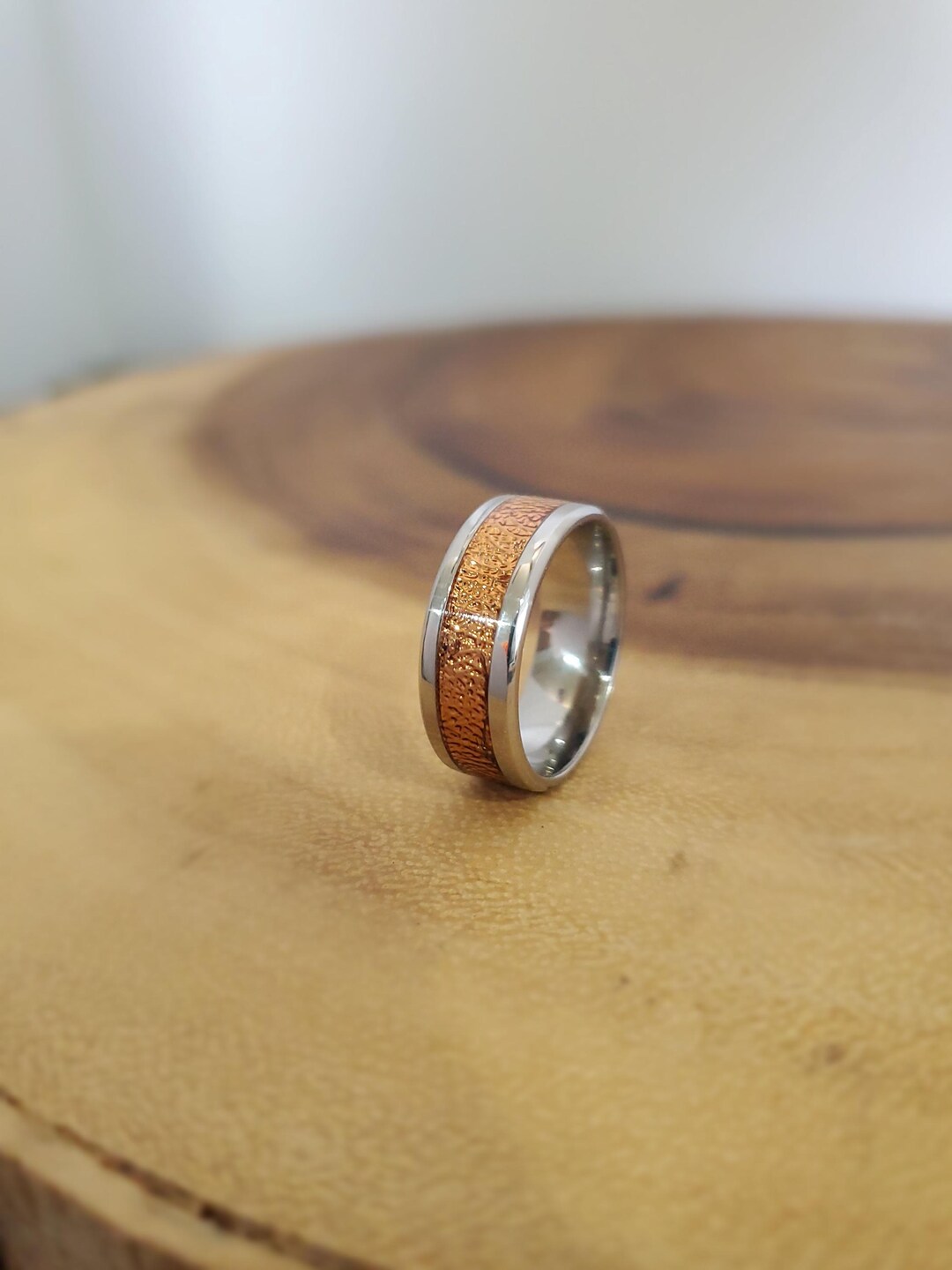 Metallic Copper Inlay Stainless-steel Band Ring - Etsy