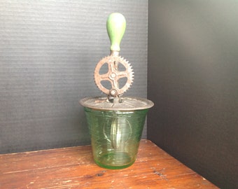 Vintage Hand Mixer and Depression Glass Cup