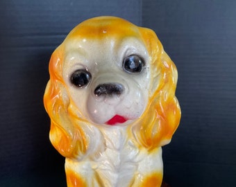 Large Vintage Mid Century 1950’s Adorable Chalkware Spaniel Dog Bank Carnival Prize