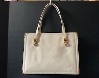 Vintage 1970’s Koret Leather Handbag Off White Elegant Design with Gold Tone Hardware