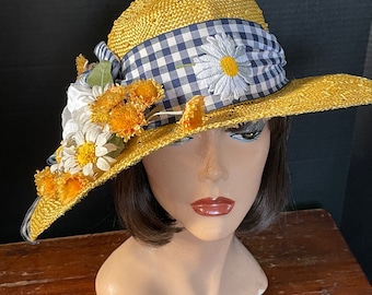 Vintage Scala Straw Hat Upcycled Painted Beadsbird, Feathers  display picture 2