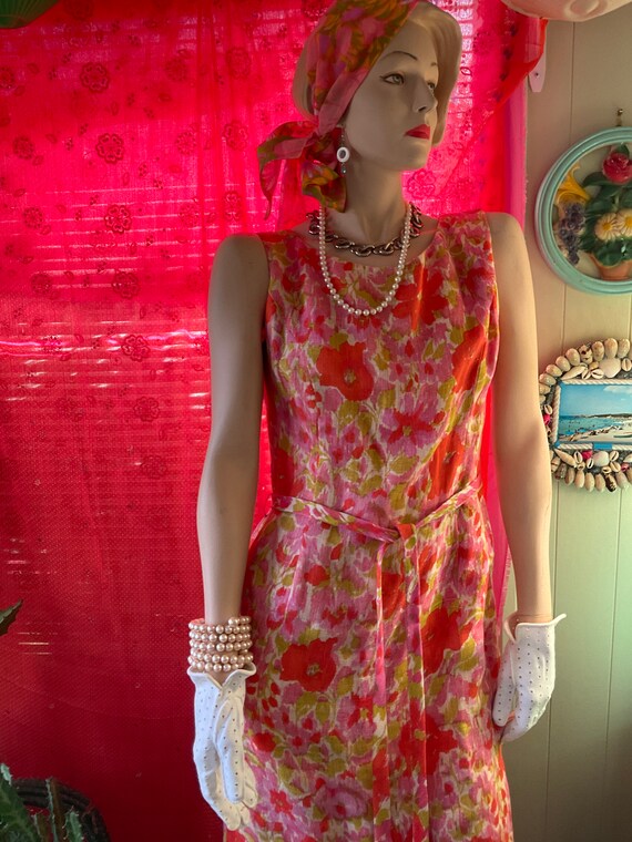Vintage Ladies Spring Floral Linen Dress and Jack… - image 7