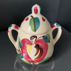 Vintage 1950’s Purinton Pottery Apple Pattern Slip Ware Sugar Bowl with Lid