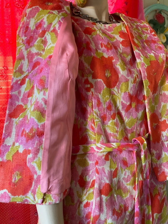 Vintage Ladies Spring Floral Linen Dress and Jack… - image 4