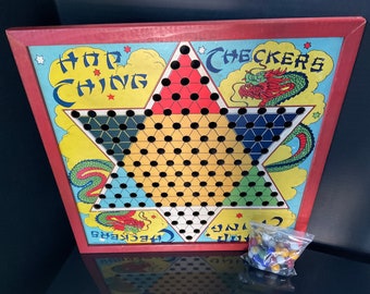 Vintage Hop Ching Chinese Checkers Game, 1940s Pressman, MCM Decor