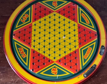 Vintage 1950’s Round Metal Chinese Checkers Game Made in the USA by Northwestern Products Co. St Louis, Missouri
