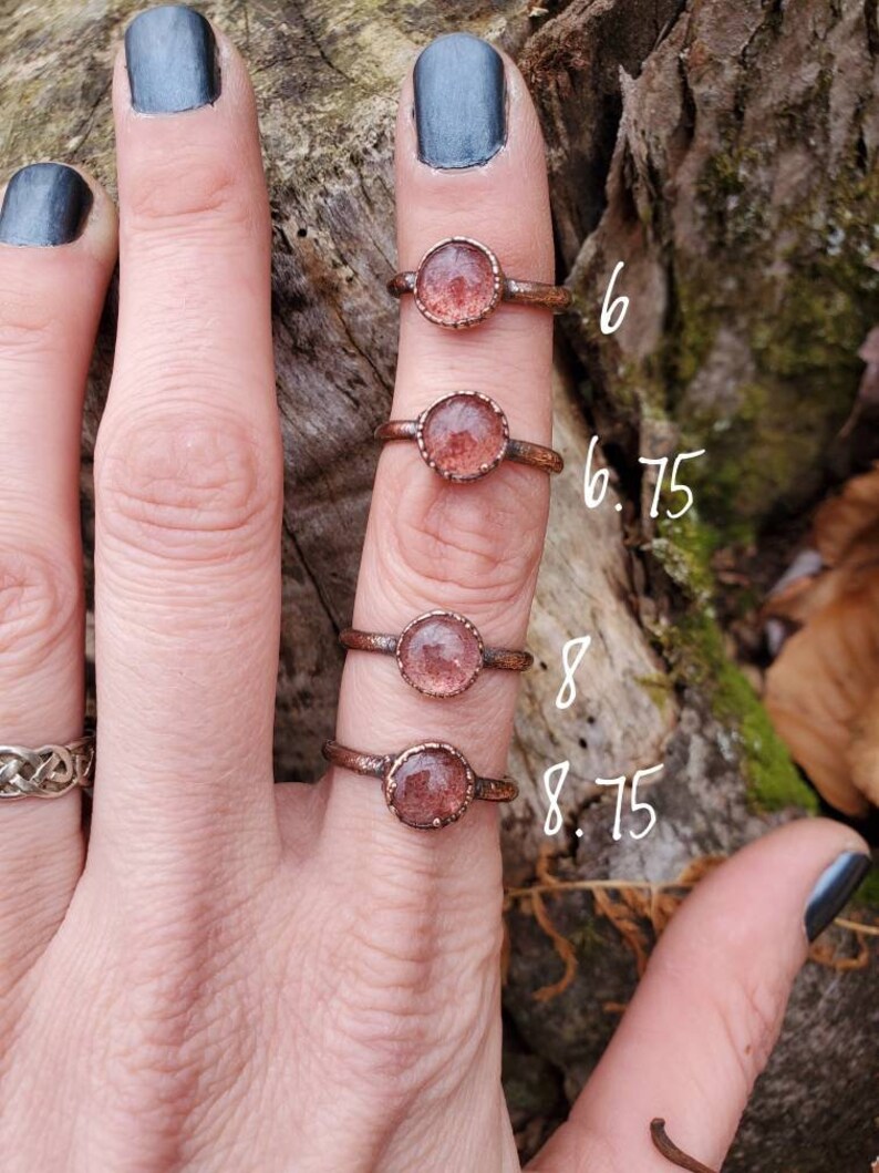 Strawberry Quartz Electroformed Ring Size 6
