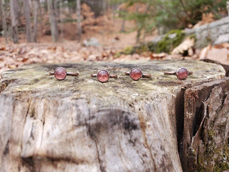 Strawberry Quartz Electroformed Ring Size 6