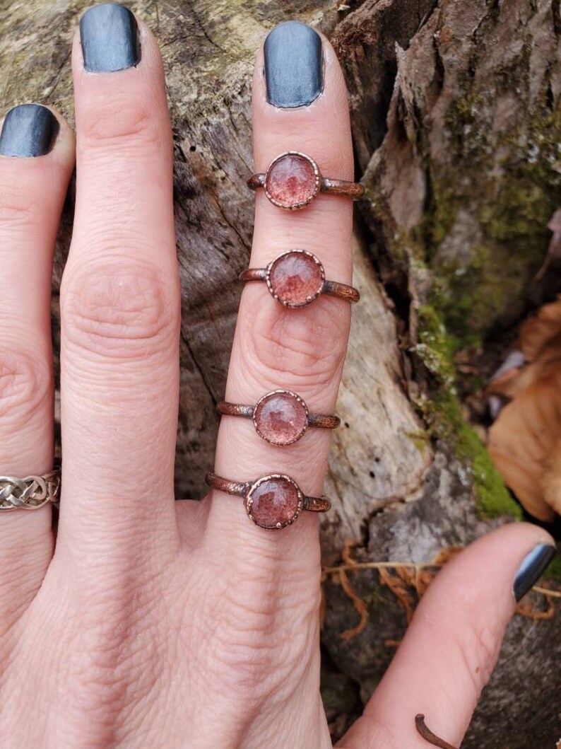 Strawberry Quartz Electroformed Ring Size 6