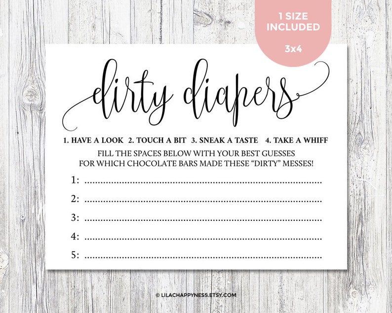 Baby Shower Dirty Diaper Game Sign Cards Dirty Diaper Baby Etsy