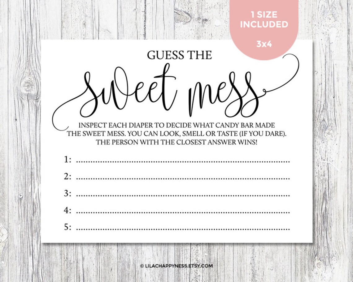Baby Shower Guess The Sweet Mess Game Sign Cards Gender Etsy