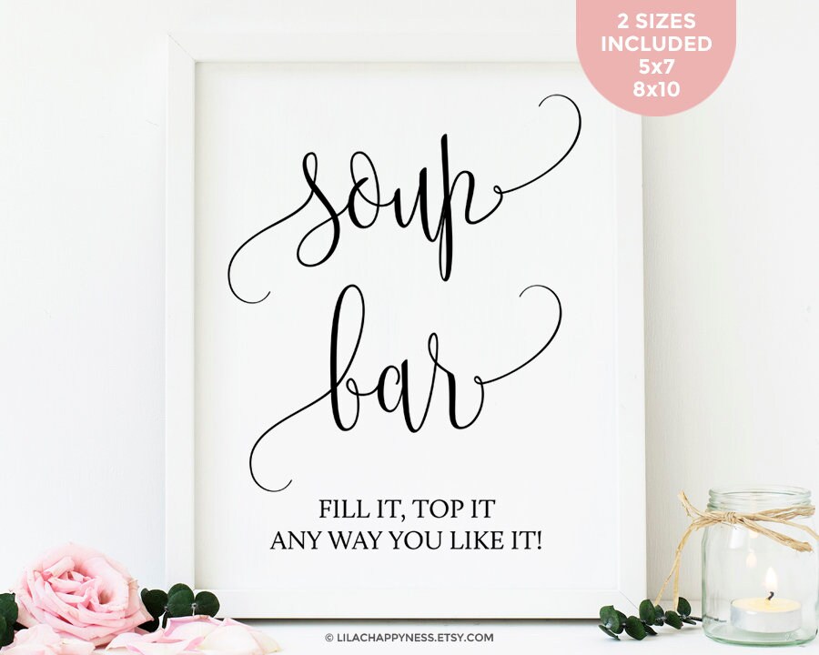 Soup Bar Sign Printable Baby Shower Decorations signs Wedding Etsy