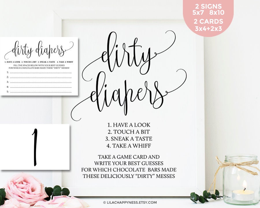 Baby Shower Dirty Diaper Game Sign Cards Dirty Diaper Baby Etsy