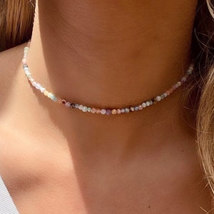 Gemstone Necklace Colorful Choker Gemstone Necklace Beaded Necklace Gemstone Necklace Colorful Necklace Pastel Colors Choker Boho Hippie