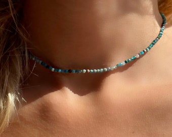 Edelsteen choker ketting apatiet kralen ketting turquoise surf ketting 14k echt goud boho choker edelsteen ketting apatiet sieraden surfer ketting